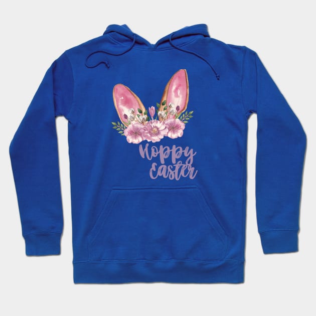 Hoppy Easter - Easter Bunny Ears with Purple Flowers Hoodie by Patty Bee Shop